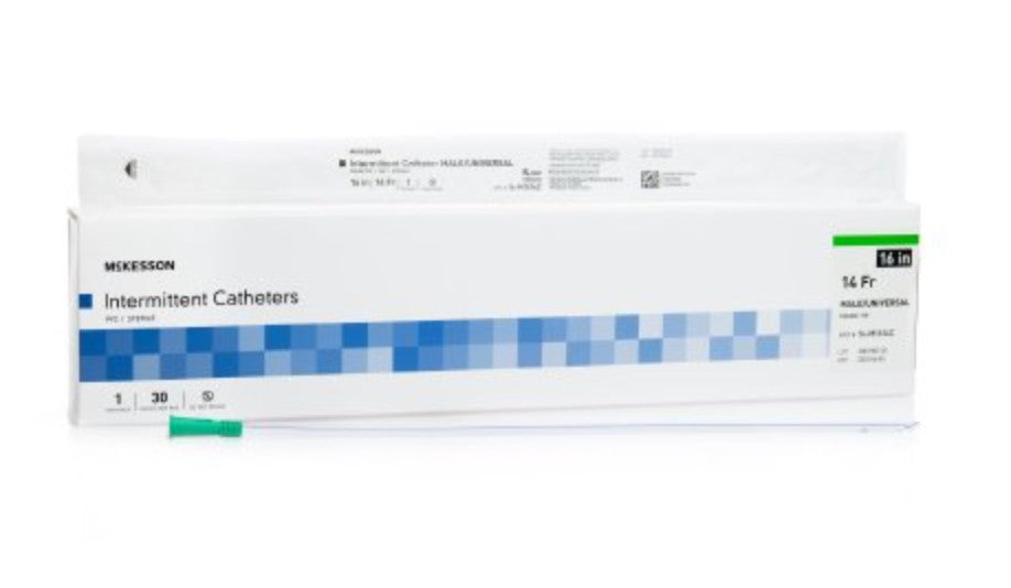 Intermittent Catheter McKesson Coude Tip Uncoated PVC 14 Fr. 16 Inch (Box of 30) - 16-M1614C