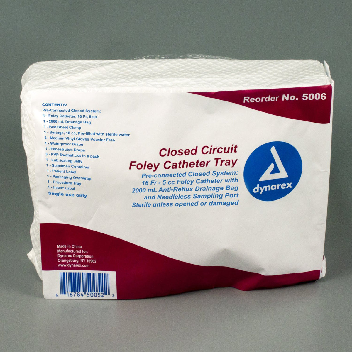 Closed System Catheter Tray Dynarex® Foley 16 Fr. 5 cc Balloon - Each - 5006