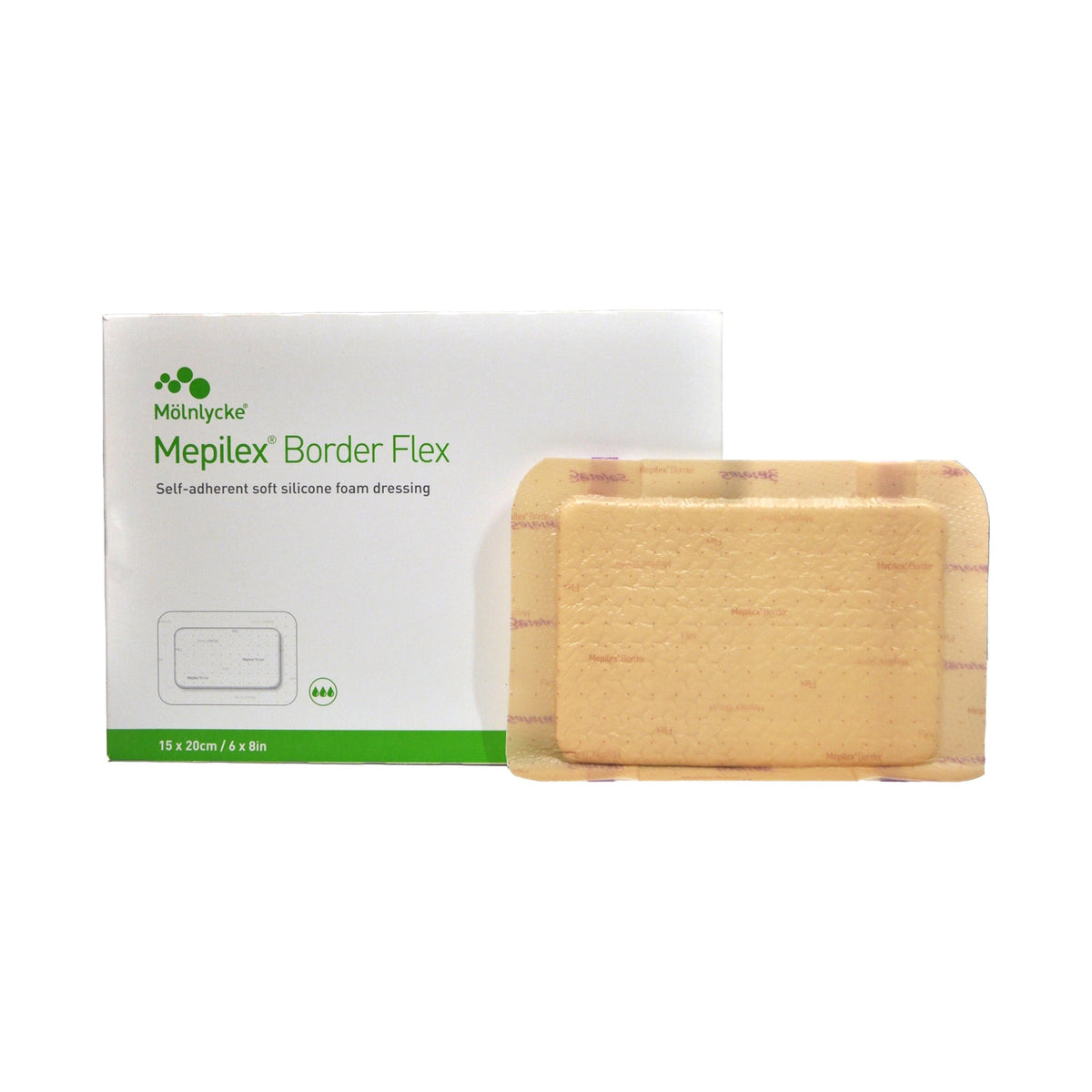 Foam Dressing Mepilex® Border Flex 6 X 8 Inch With Border Film Backing Silicone Adhesive Rectangle Sterile (Bx/5) - ML68B5