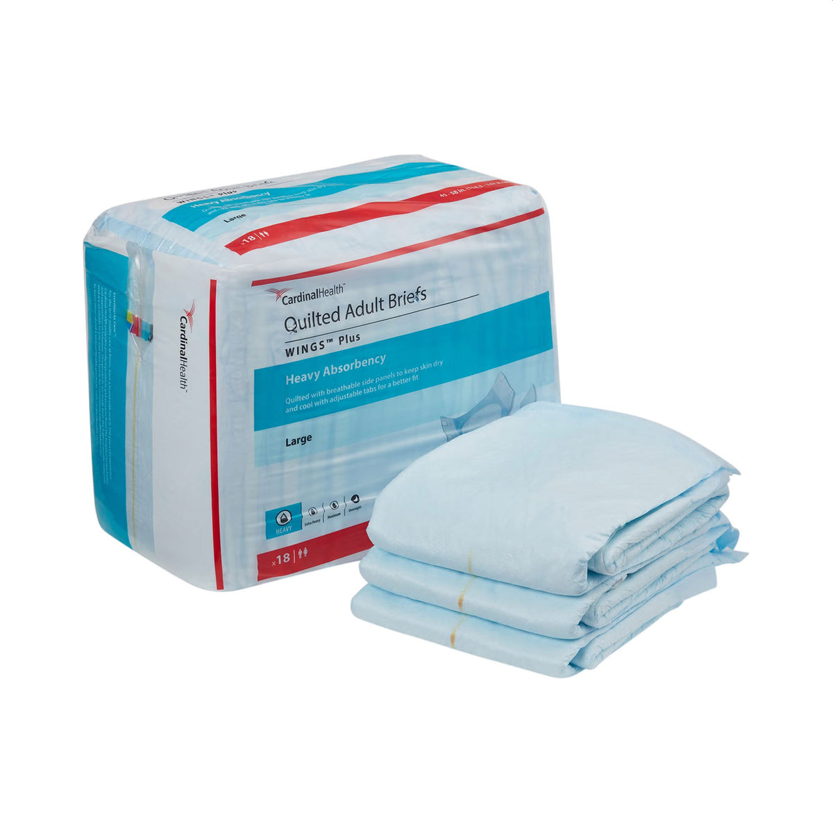 Quilted Adult Wings™ Plus Briefs with Tabs Unisex Disposable Large (Case of 72)