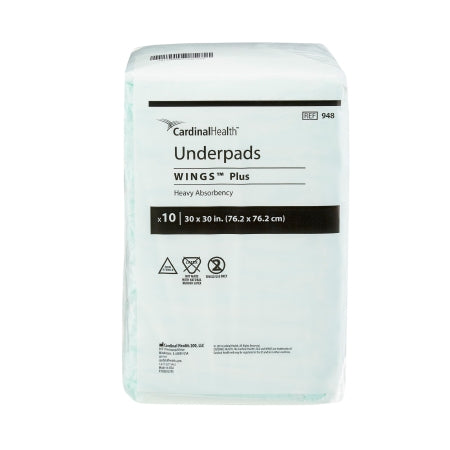 Disposable Underpad Wings™ Plus 30 X 30 Inch Fluff / Polymer Heavy Absorbency (Cs/100) - 948