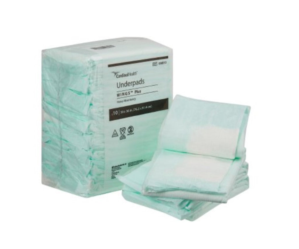 Disposable Underpads Wings Plus 30 X 36 Inch Fluff / Polymer Heavy (Case of 50) - 958B10
