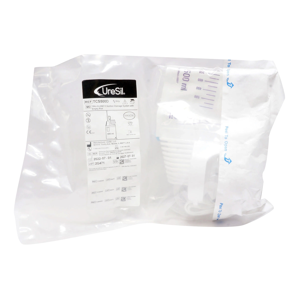 Suction Drainage Bag Tru-Close® 20 Inch Tubing 500 mL Sterile Anti-Reflux Barrier - Each - TCS500D