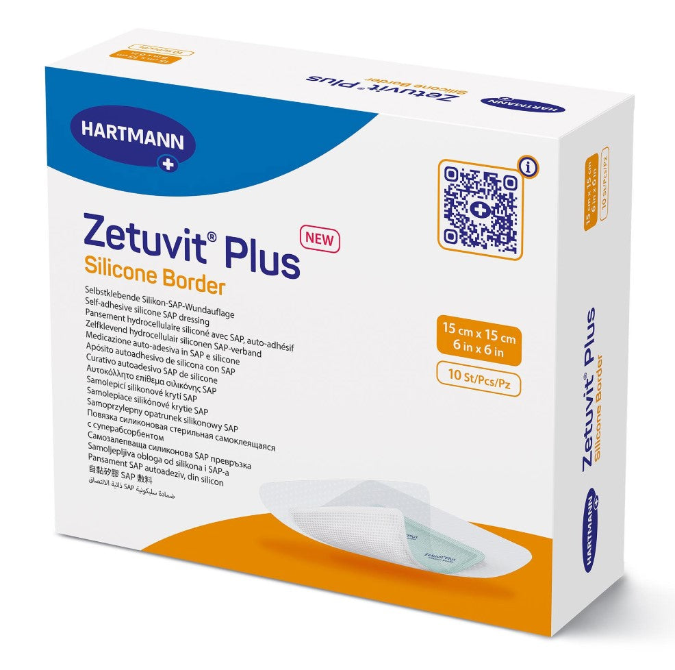 Zetuvit® Plus Silicone Border 6 X 6 Inch Square Super Absorbent Dressing (Box of 10) - ZETUB6610