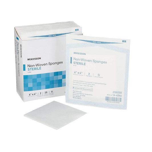 McKesson 4-Ply 4 X 4 Inch Sterile NonWoven Gauze - Case of 1200 - 16-4244