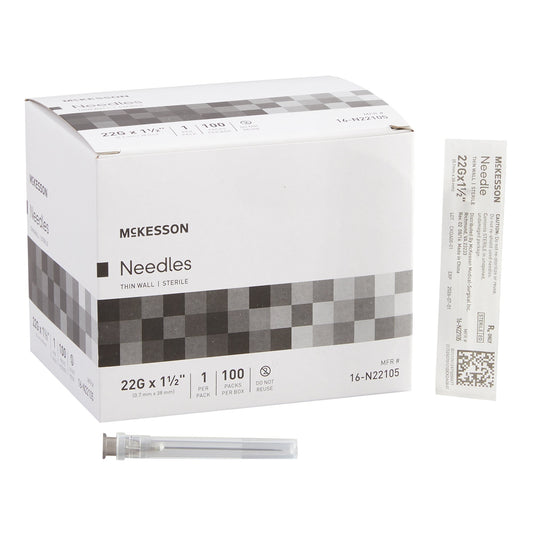 Hypodermic Needle McKesson 1-1/2 Inch Length 22 Gauge Thin Wall Without Safety (Box of 100) - 16-N22105