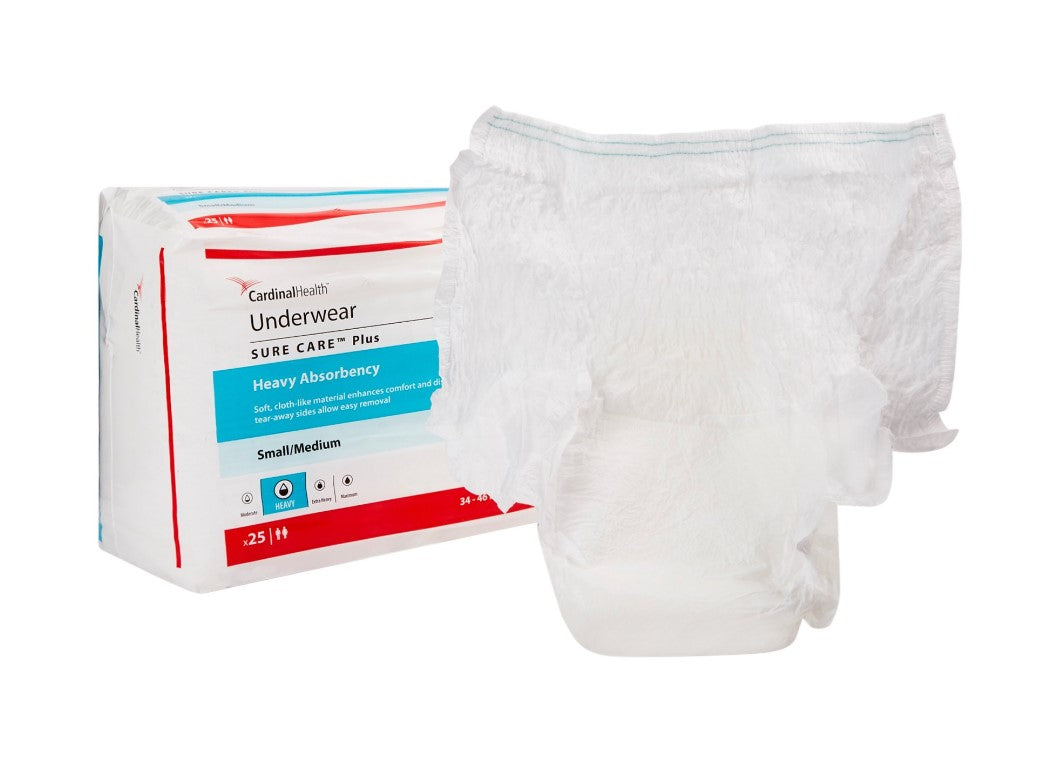 Unisex Adult Absorbent Underwear Sure Care Plus Pull On with Tear Away Seams Medium Heavy Absorbency (Case of 100) - 681605R