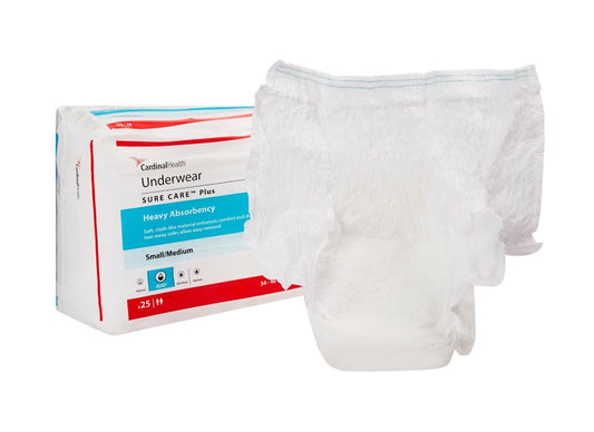 Unisex Adult Absorbent Underwear Sure Care Plus Pull On with Tear Away Seams Medium Heavy Absorbency (Case of 100) - 681605R