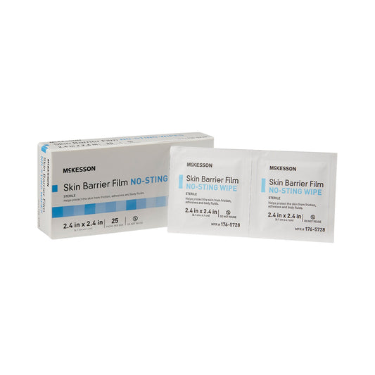 McKesson No Sting Skin Barrier Wipe 75 to 100% Hexamethyldisiloxane Individual Packet Sterile (Box of 25) - 176-5728