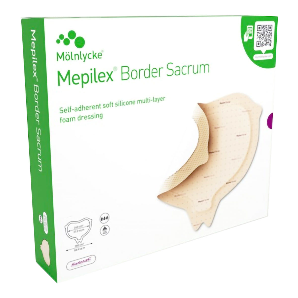 Foam Dressing Mepilex® Border Sacrum 9-1/5 X 9-1/5 Inch With Border Film Backing Silicone Adhesive Sacral Sterile/ Mepilex Sacrum 8.7" x 9.8"- Each - alternate view 2 - MLS02