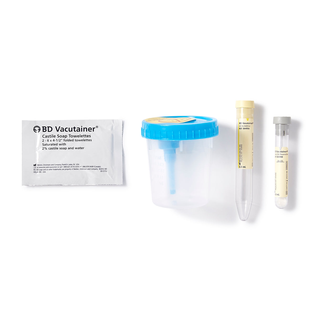 Urine Specimen Collection Kit BD Vacutainer® 4 mL / 8 mL Plastic Collection Cup / Collection Tube Sterile (Case of 50) - 364956