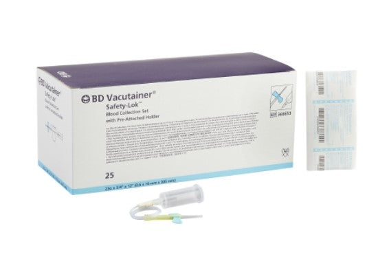 BD Vacutainer® Safety-Lok™ Blood Collection Set with Holder 23 Gauge 3/4 Inch Needle Length Safety Needle 12 Inch Tubing Sterile (Bx/25) - 368653