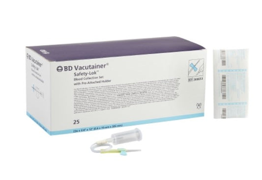 BD Vacutainer® Safety-Lok™ Blood Collection Set with Holder 23 Gauge 3/4 Inch Needle Length Safety Needle 12 Inch Tubing Sterile (Bx/25) - 368653