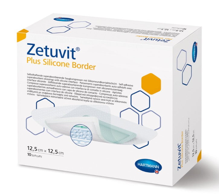 Zetuvit® Plus Silicone Border 4 X 4 Inch Square Super Absorbent Dressing (Box of 10) - ZETUB4410