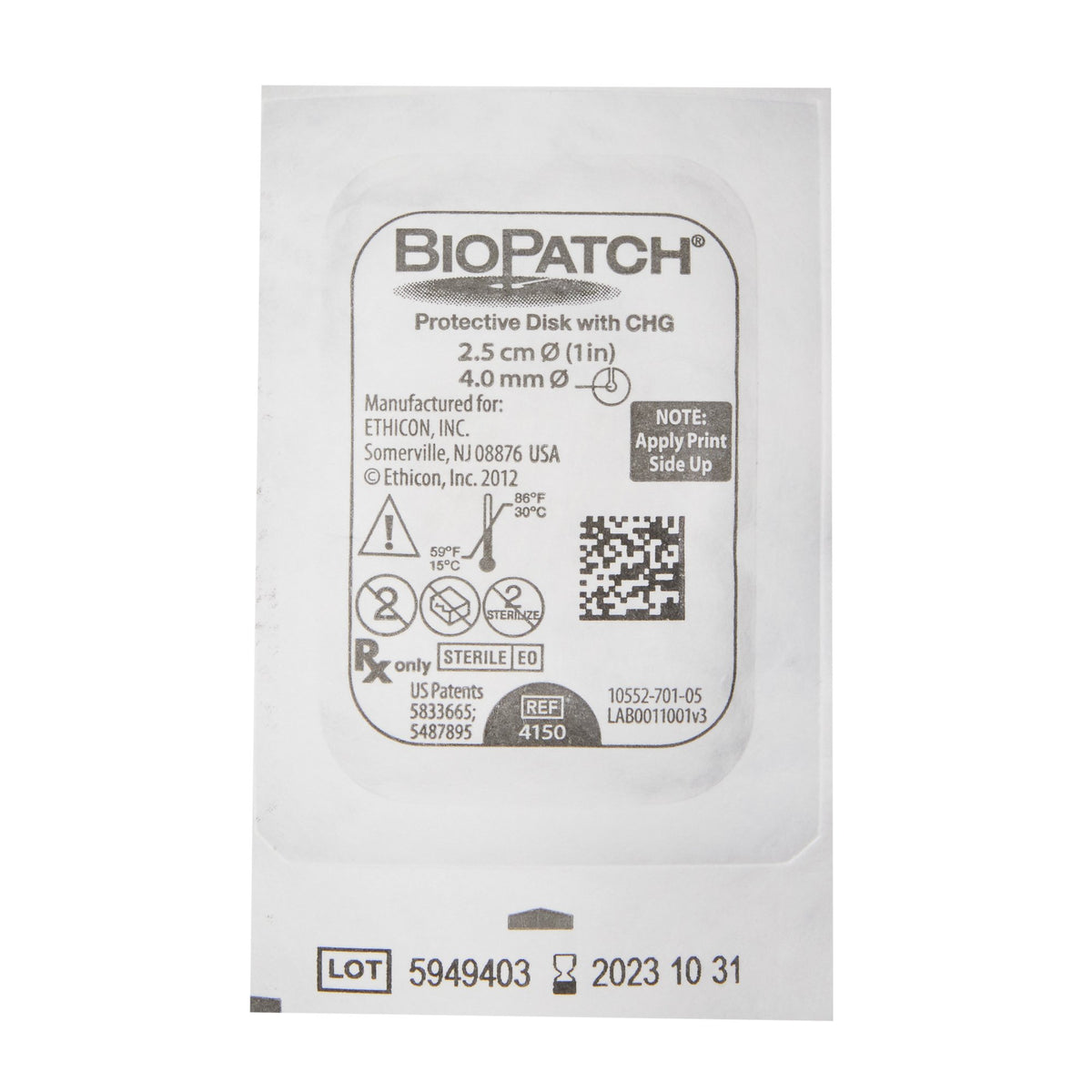 Biopatch® 1" Disc 4mm Antimicrobial Protective Disc CHG- Each - 4150