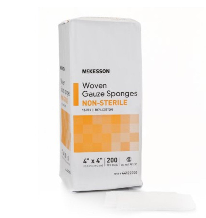 Gauze Sponge McKesson 4 X 4 Inch 200 per Pack Non-Sterile 12-Ply Square - 44122000