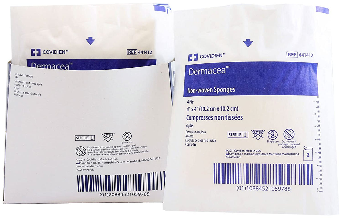 4x4 Inch Non-Woven Sponge 4-Ply Sterile- Box of 50 - S4404
