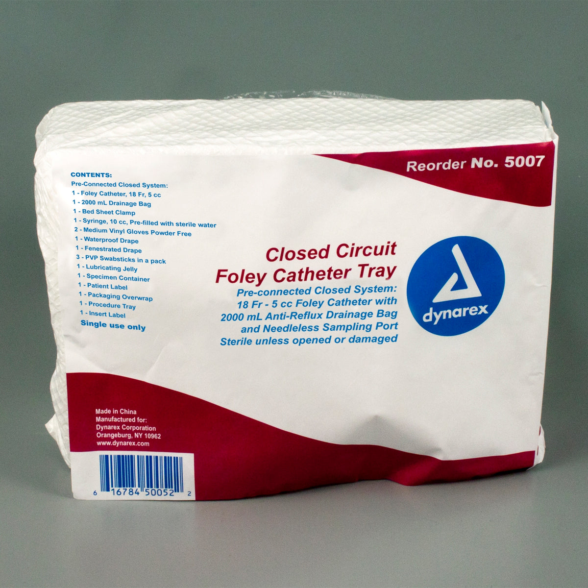 Closed System Catheter Tray Dynarex® Foley 18 Fr. 5 cc Balloon - Each - 5007