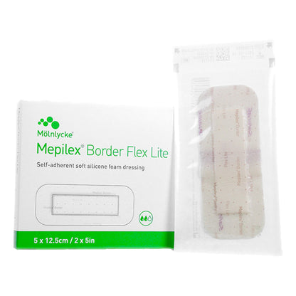 Thin Foam Dressing Mepilex® Border Flex Lite 2 X 5 Inch With Border Film Backing Silicone Adhesive Rectangle Sterile (Bx/5) - ML25B5