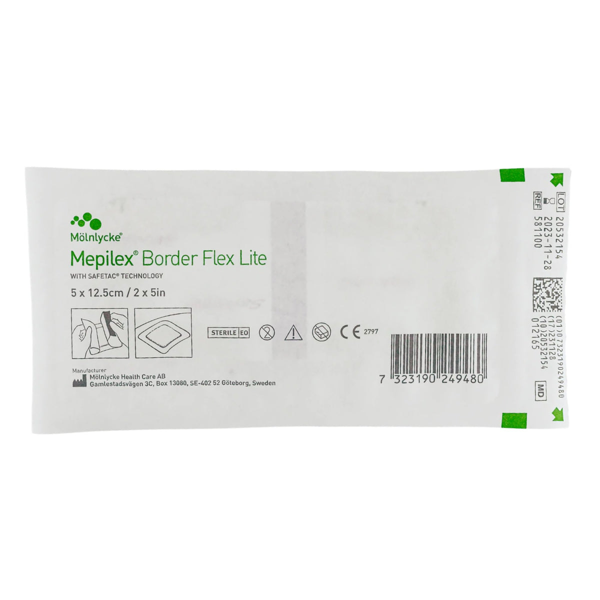 Thin Foam Dressing Mepilex® Border Flex Lite 2 X 5 Inch With Border Film Backing Silicone Adhesive Rectangle Sterile (Bx/5) - alternate view 2 - ML25B5