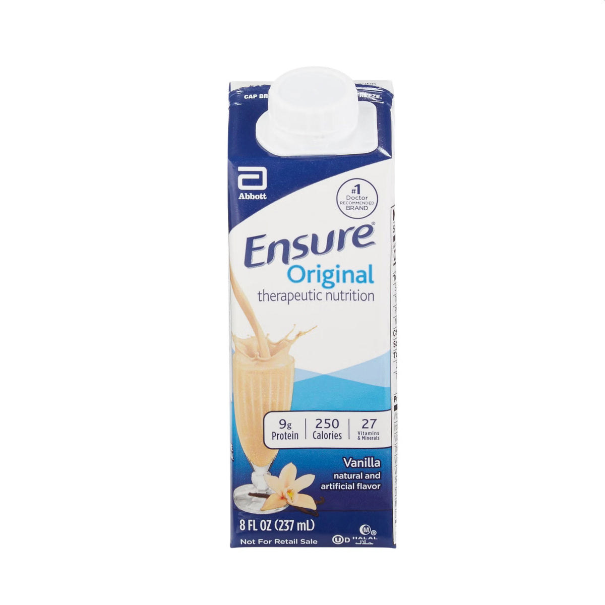 Ensure® Original Therapeutic Nutrition Shake Vanilla Flavor Liquid 8 oz. Reclosable Carton (Case of 24) - 64931