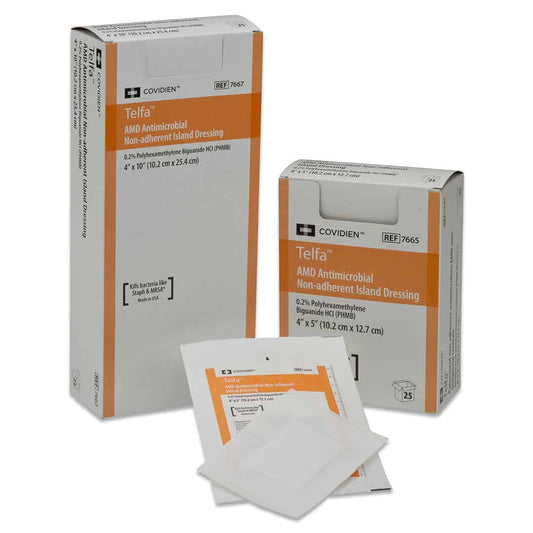 Antimicrobial Island Dressing Telfa™ AMD 4 X 10 Inch Rectangle Sterile- Box of 25 - TELFA7667