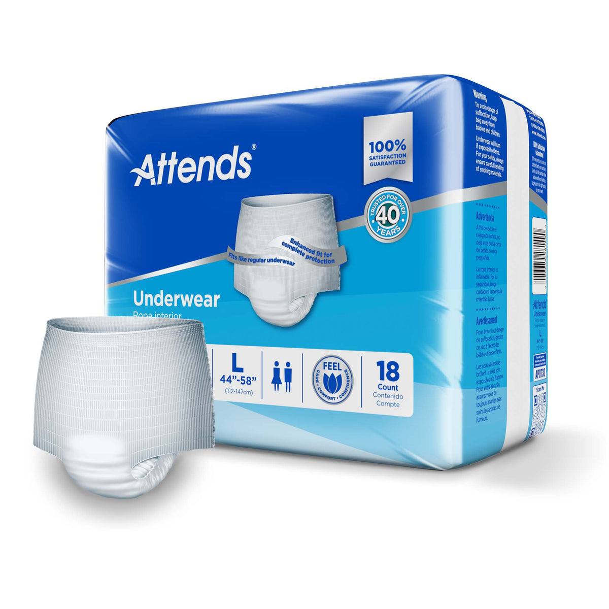 Absorbent Underwear Attends® Pull On with Tear Away Seams Adult Large Unisex Disposable Heavy Absorbency (Case of 72) - APP0730