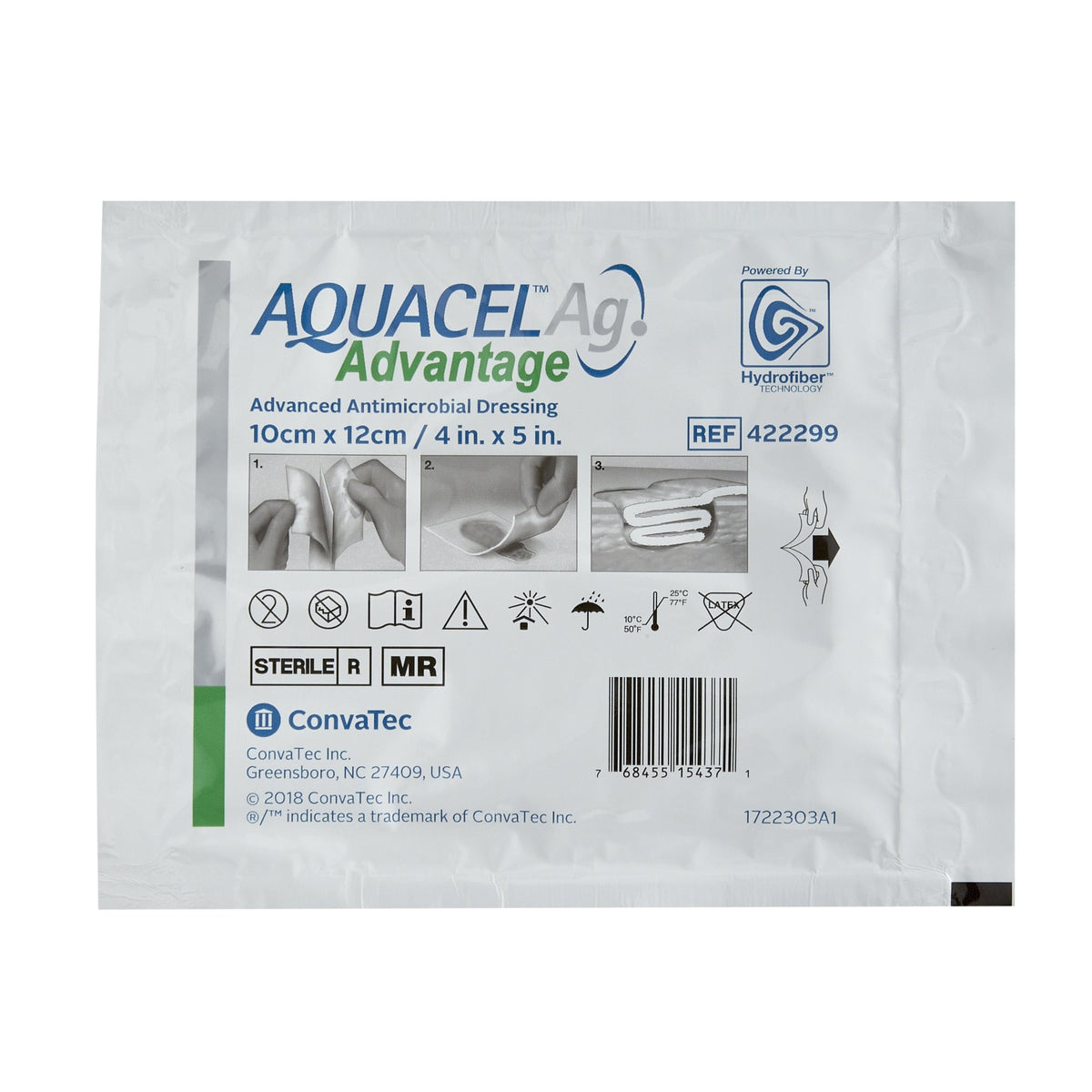Aquacel Ag Advantage Silver Hydrofiber Dressing 4 X 5 Inch Sterile- Each - AQAG45