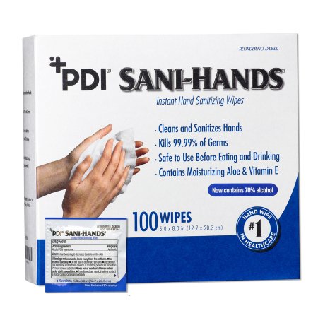 Hand Sanitizing Wipe Sani-Hands® 100 Count Ethyl Alcohol Wipe Individual Packet - D43600
