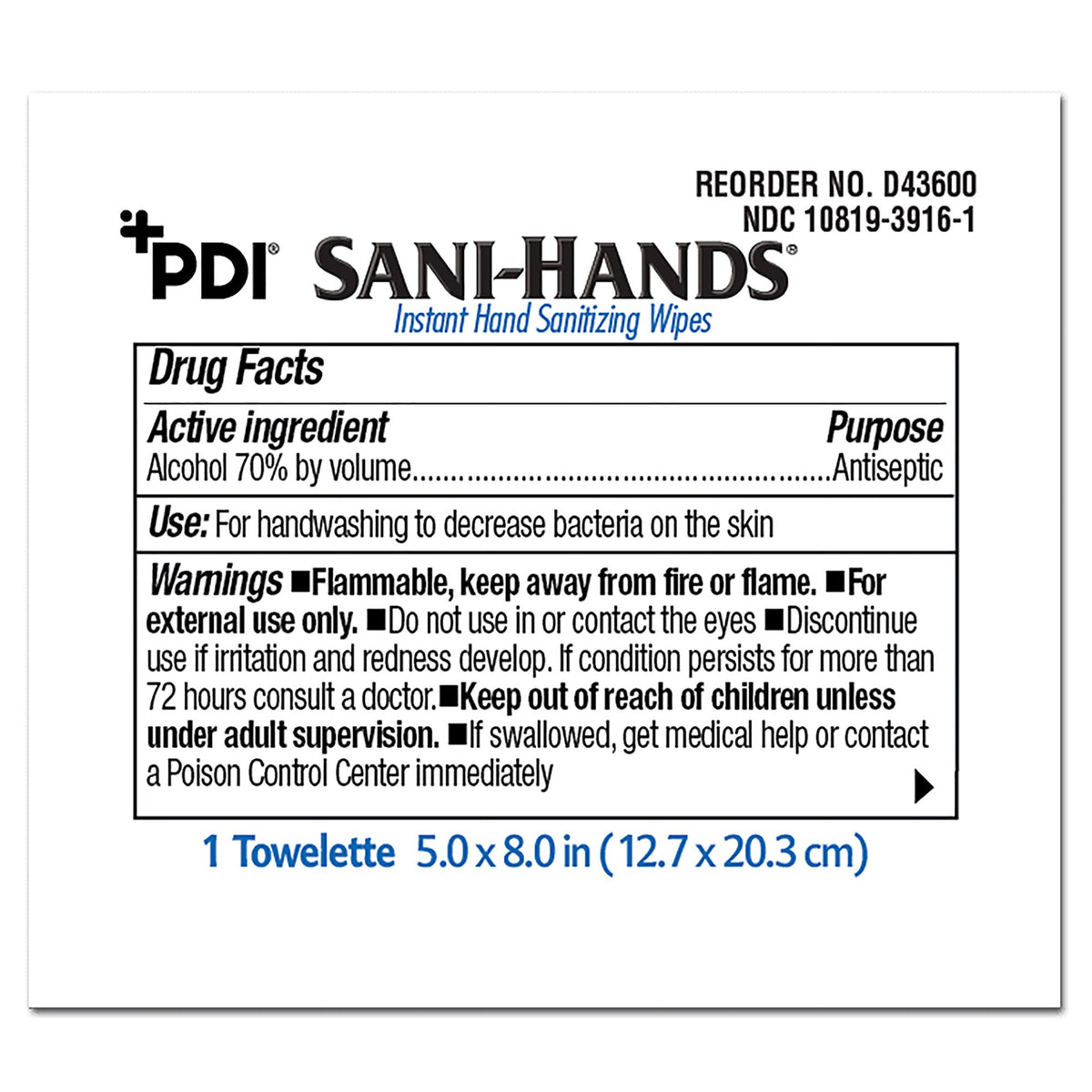 Hand Sanitizing Wipe Sani-Hands® 100 Count Ethyl Alcohol Wipe Individual Packet - alternate view 2 - D43600