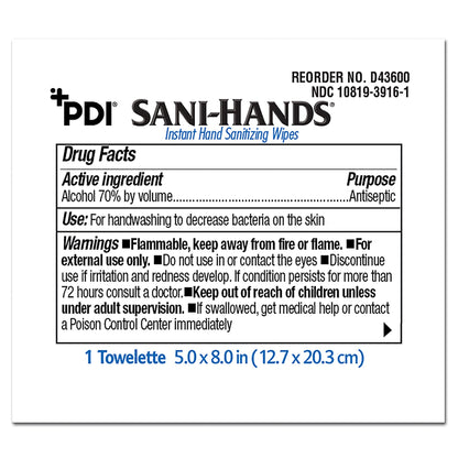 Hand Sanitizing Wipe Sani-Hands® 100 Count Ethyl Alcohol Wipe Individual Packet - alternate view 2 - D43600