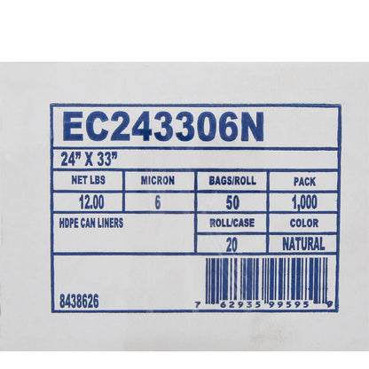 Trash Bag McKesson 15 gal. Clear HDPE 6 Mic. 24 X 33 Inch Star Seal Bottom Coreless Roll (Bx/1000) - alternate view 2 - EC243306N