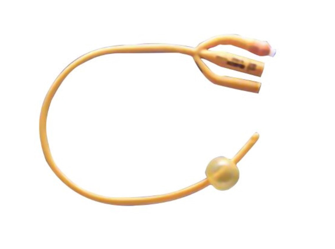 Teleflex Medical Inc Gold Silicone Coated 3-Way Foley Catheter 20Fr 30cc Balloon 16" L - Each - FC3WAY30CC20