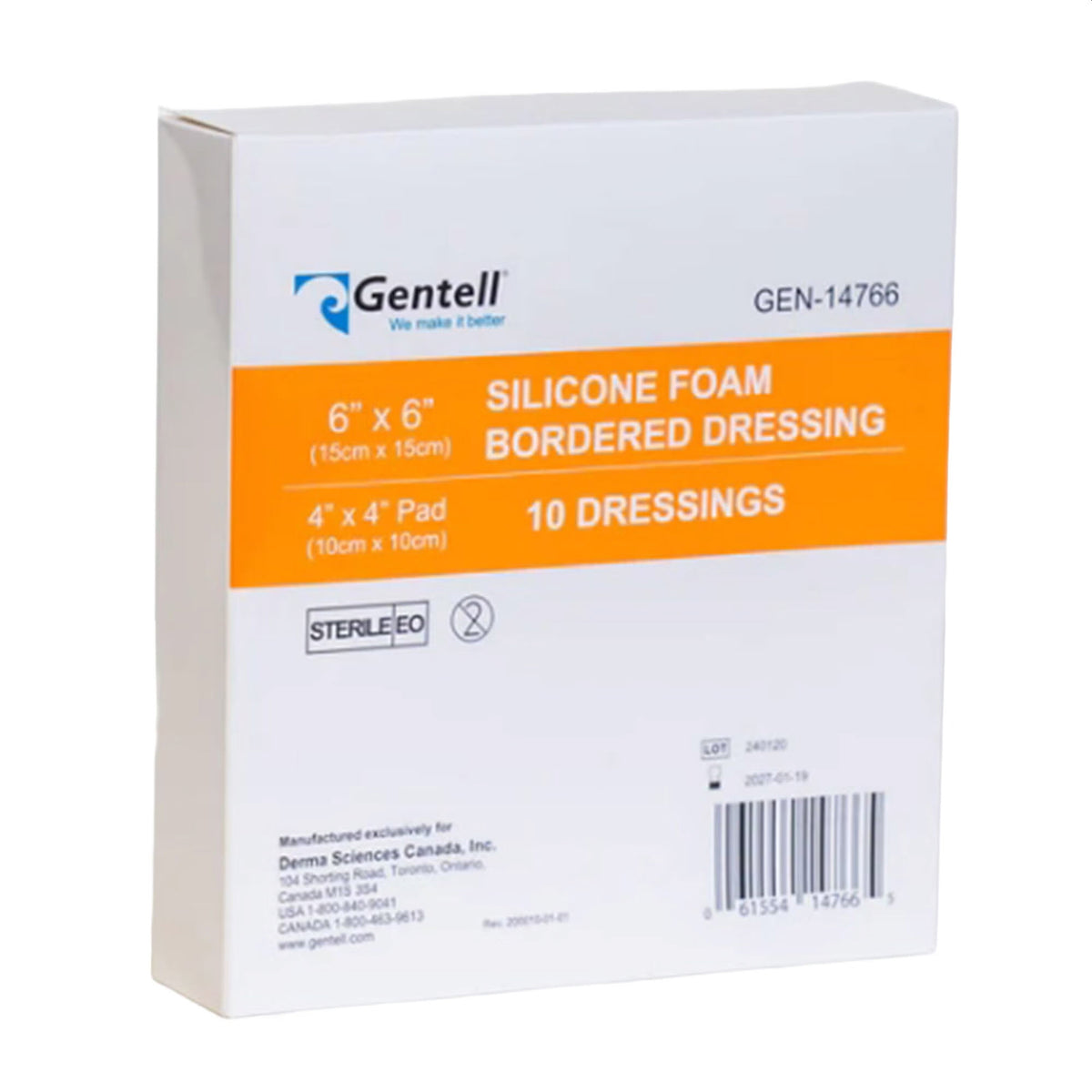Silicone Foam Dressing 6x6 Inch With Border Without Film Backing (Box of 10) - GENSLFB6610