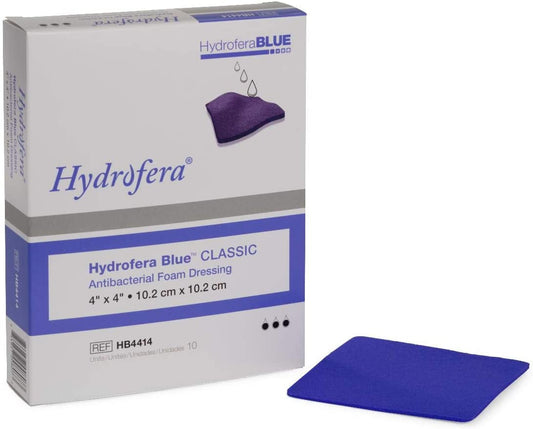 Hydrofera Blue CLASSIC Antibacterial Foam Dressing 4x4 Inch (Box of 10) - HB4414