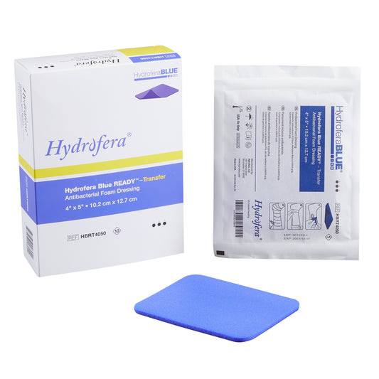 Antibacterial Foam Dressing Hydrofera BLUE® READY-Transfer 4 X 5 Inch Without Border Without Film Backing Nonadhesive Rectangle Sterile - Each - HBRT4050