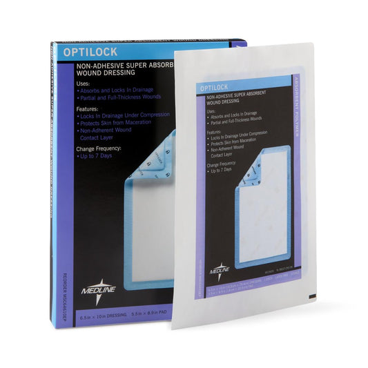 Medline OptiLock Absorbent Polymer Dressings Super Absorbent 6.5"x10" (Box of 10) - MSC64610EP