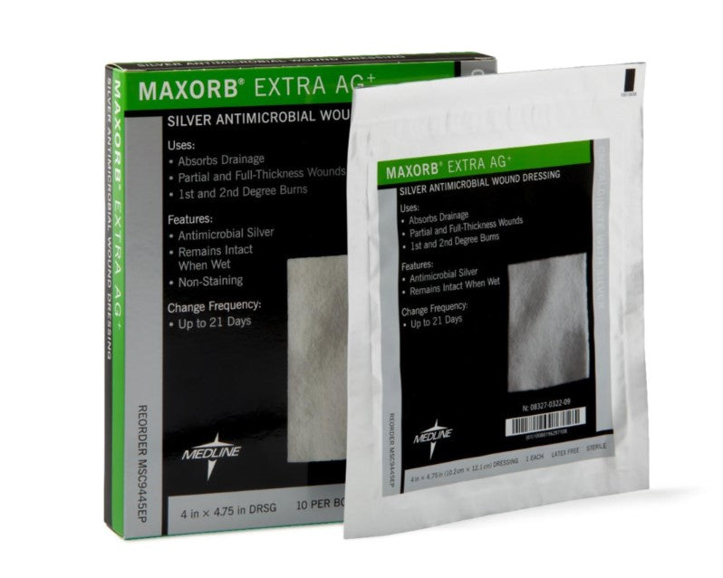 Maxorb Extra AG Silver Alginate dressing 4 x 4.75 Inch (Box of 10) - MOAG4510