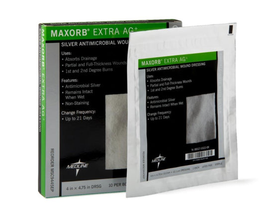 Maxorb Extra AG Silver Alginate dressing 4 x 4.75 Inch (Box of 10) - MOAG4510