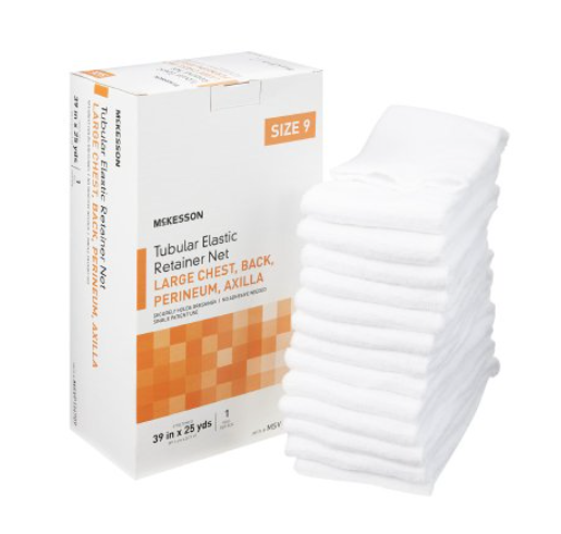 Elastic Net Retainer Dressing McKesson Tubular Elastic 39 Inch X 25 Yard (99.1 cm X 22.9 m) Size 9 White Large Chest / Back / Perineum / Axilla NonSterile - MSVP114709