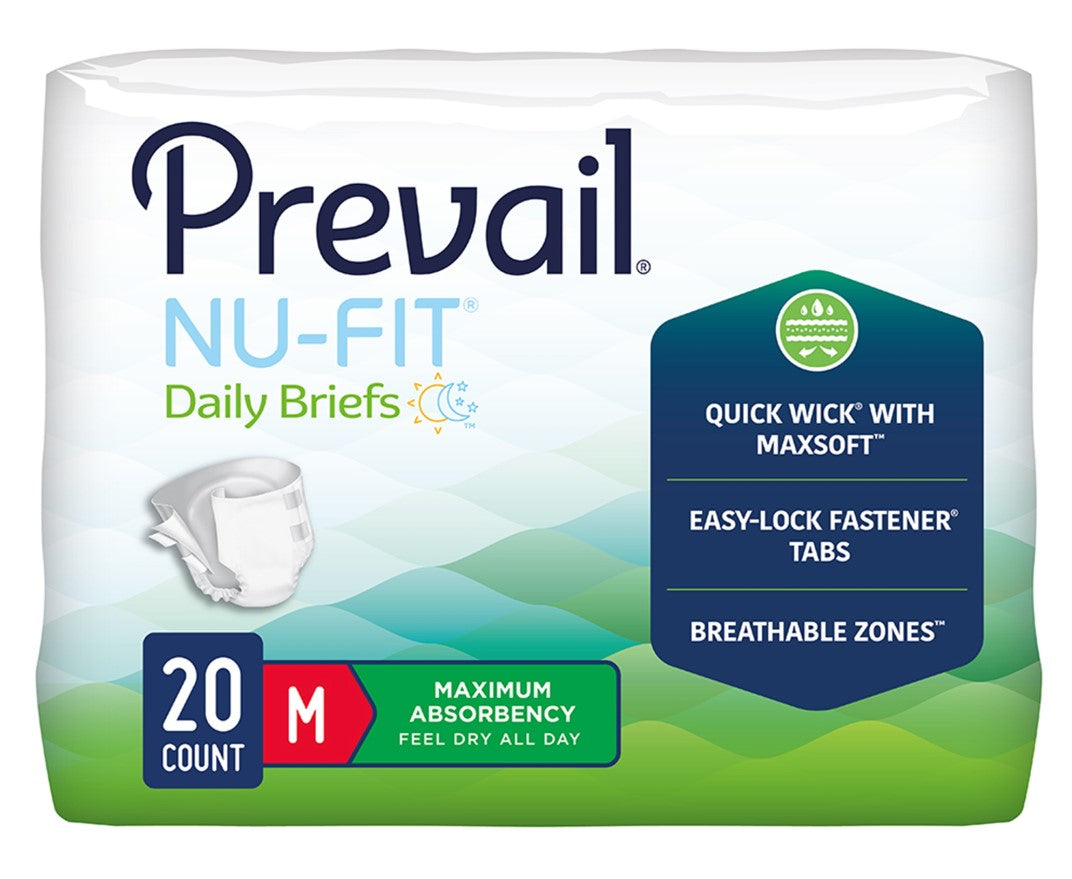 Unisex Adult Incontinence Brief Prevail® Nu-Fit® Medium Disposable Heavy Absorbency (Case of 80) - NU-012/2