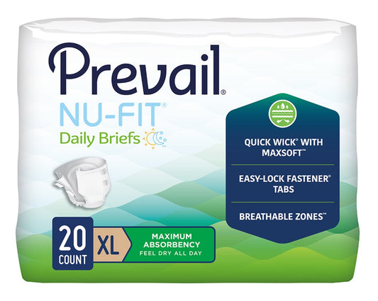 Unisex Adult Incontinence Brief Prevail® Nu-Fit® X-Large Disposable Heavy Absorbency (Case of 80) - NU-014/2