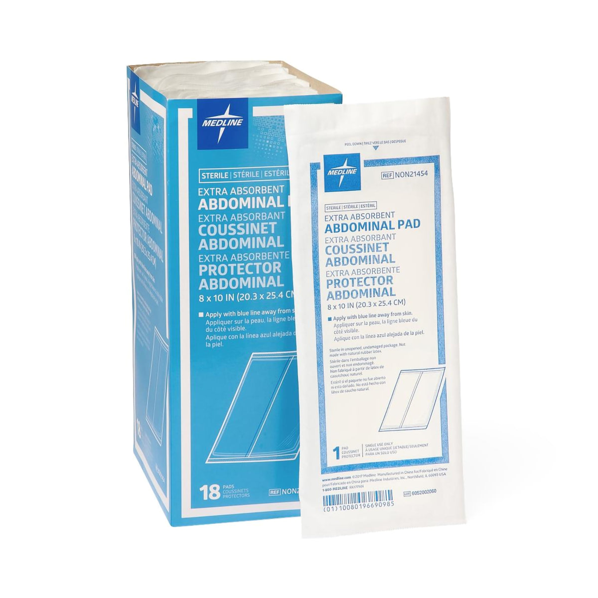 Abdominal Pad ABD 8 X 10 Inch 1 per Pack Sterile Rectangle - Box of 18 - S81001