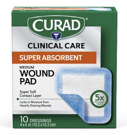 Super Absorbent Dressing 4 x 4 Inch Square (Box of 10) - SAD4510