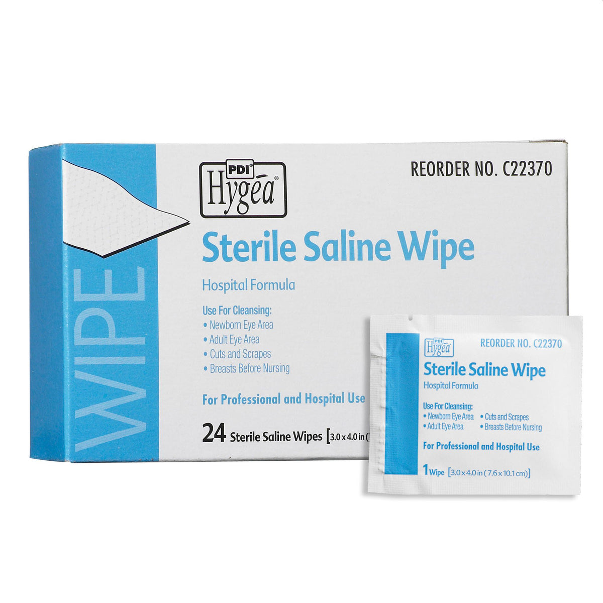 Saline Wipes Cleansing Towelette Hygea® Sterile Unscented (Box of 24)