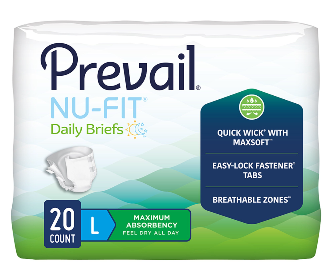 Unisex Adult Incontinence Brief Prevail® Nu-Fit® Large Disposable Heavy Absorbency (Case of 80) - NU-013/2