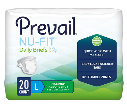 Unisex Adult Incontinence Brief Prevail® Nu-Fit® Large Disposable Heavy Absorbency (Case of 80) - NU-013/2