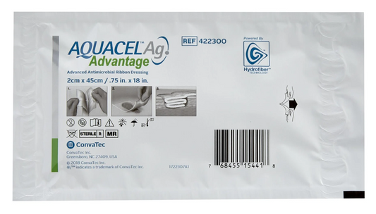 AquacelSilver Hydrofiber Dressing Aquacel® Ag Advantage 3/4 X 18 Inch Ribbon Sterile - Each - AQ422300
