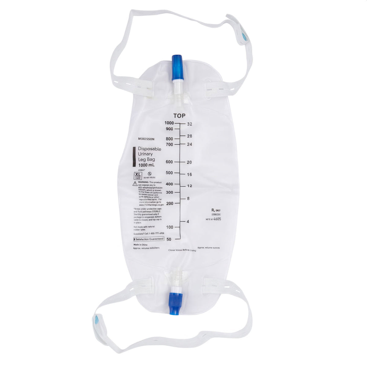 Urine Leg Bag Anti-Reflux Valve Sterile 1,000 mL Vinyl - Each