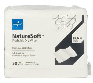 NatureSoft Dry Flushable Cleansing Wipe 8x10 Inch (Pack of 50) - NATURESOFT913